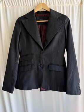 Divina Bolivia Black Pinstripe Tailored Blazer Red Lining